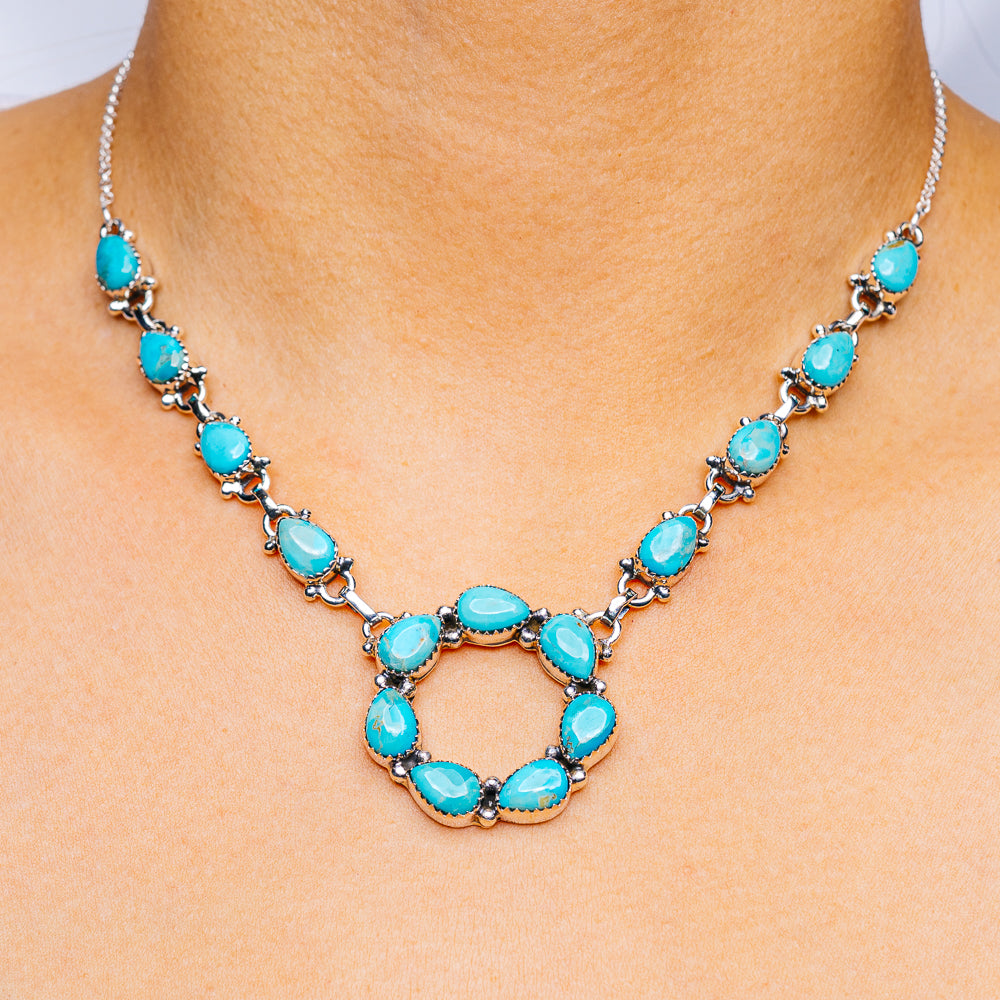 Kingman Turquoise Necklace 16 to 18" (.925 Sterling Silver)
