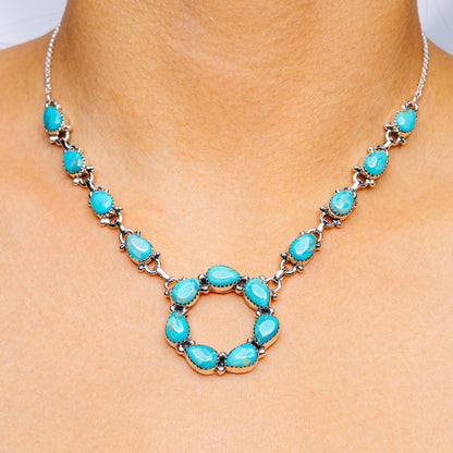 Kingman Turquoise Necklace 16 to 18" (.925 Sterling Silver)