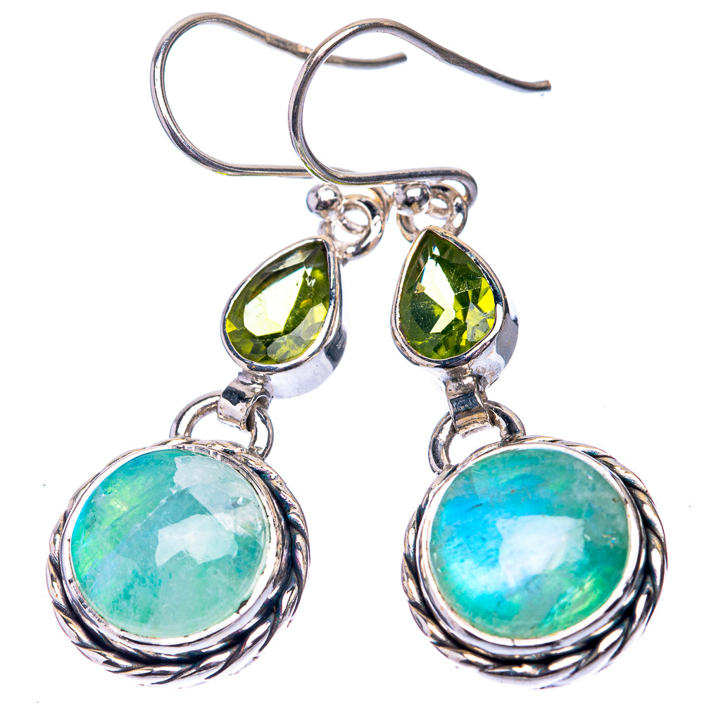 Green Moonstone, Peridot Earrings 1 5/8" (925 Sterling Silver) E432568