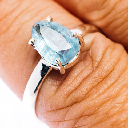 Faceted Paraiba Kyanite Ring Size 8.75 (.925 Sterling Silver)