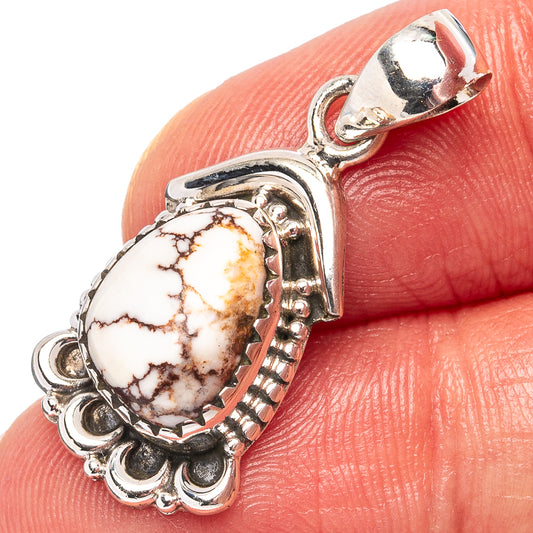 Wild Horse jasper pendant .925 sterling silver with oval cabochon, close-up on detail setting