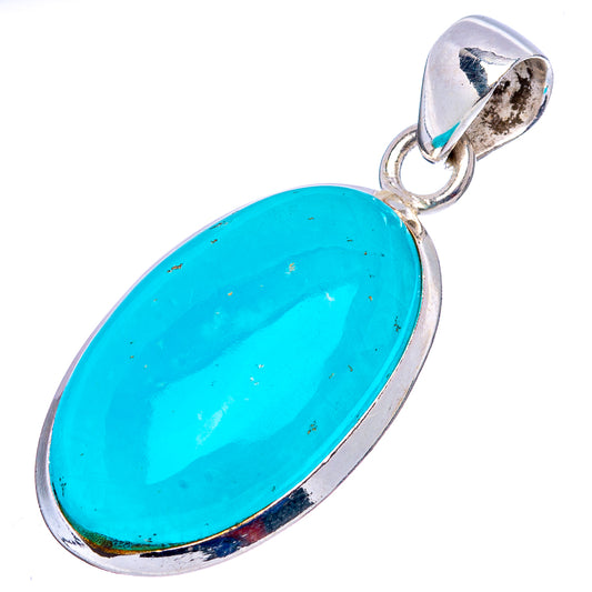 Oval turquoise gemstone pendant in .925 sterling silver bezel with loop bail