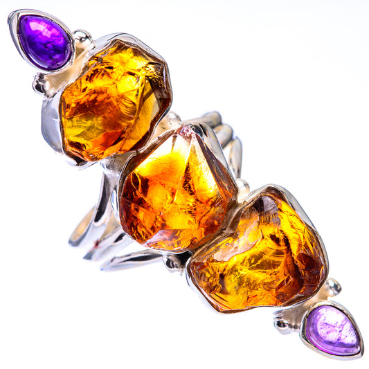 Large Raw Citrine, Amethyst Ring Size 6.5 (925 Sterling Silver) R140648