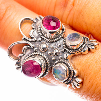 Large Pink Tourmaline, Rainbow Moonstone Ring Size 7.5 (925 Sterling Silver) R141236