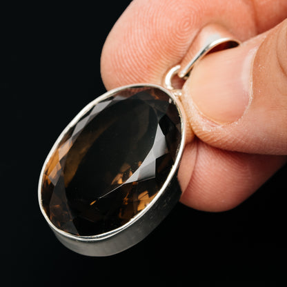 Premium 36ct Faceted Smoky Quartz Pendant 1 5/8" (.925 Sterling Silver)