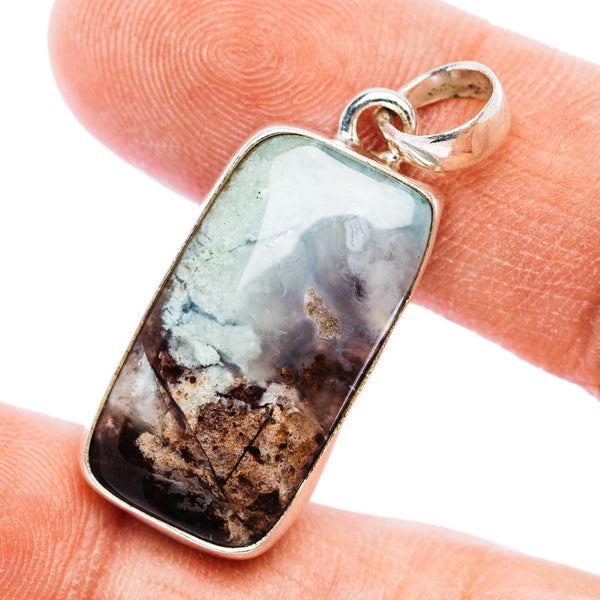 Rectangular aquaprase pendant in .925 sterling silver with light green stone and dark matrix.
