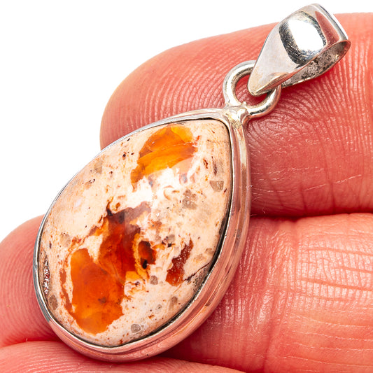 Sterling silver teardrop fire opal pendant with orange and red stone in bezel