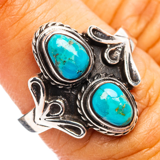 Turquoise oval statement ring with .925 sterling silver setting, ornate border