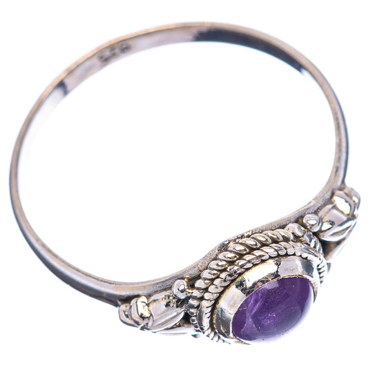 Sterling silver amethyst ring with round purple stone and rope edge side detail
