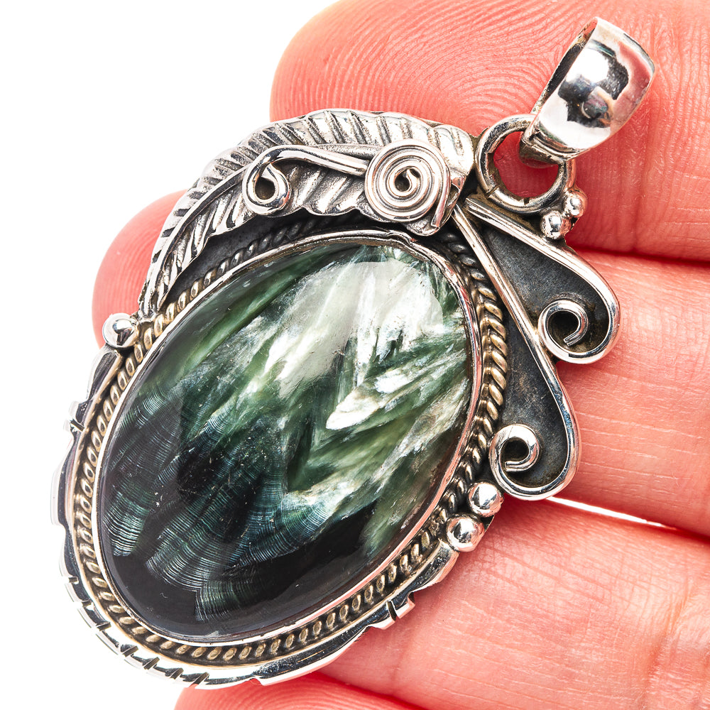 Premium Seraphinite Pendant 1 7/8" (.925 Sterling Silver)