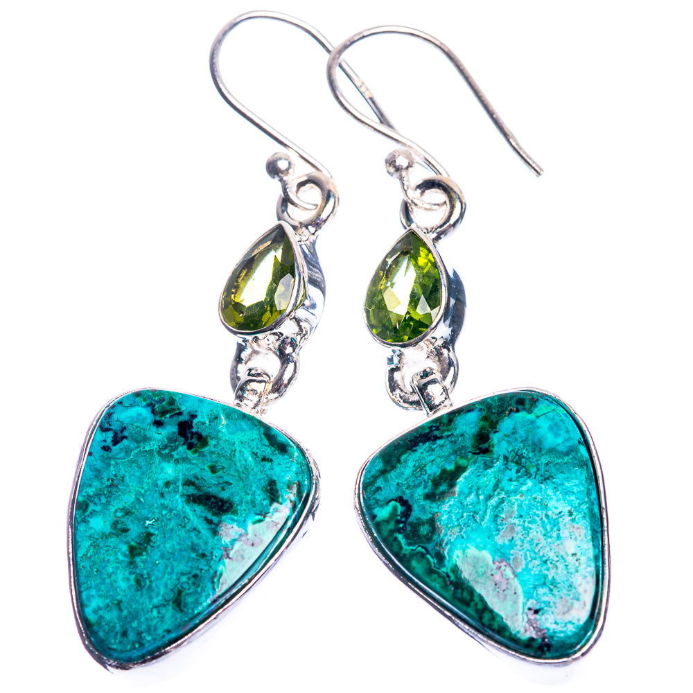 Malachite In Chrysocolla, Peridot 925 Sterling Silver Earrings 1 3/4"