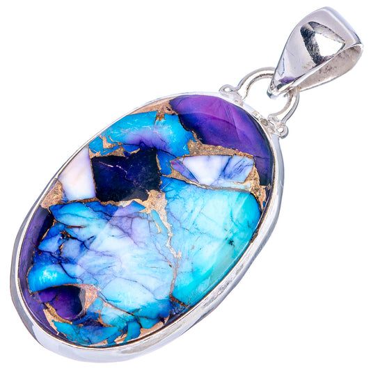 Oval .925 sterling silver pendant with blue turquoise and purple stone inlay