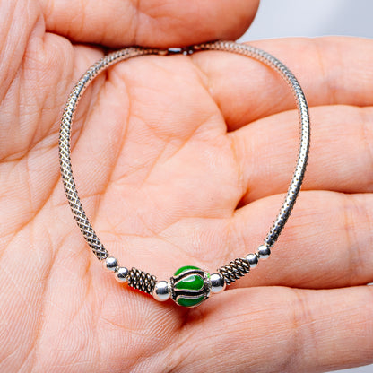 Tibetan Style Enamel Bead Bracelet 6 5/8" (.925 Sterling Silver)