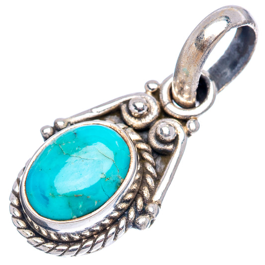 Turquoise oval pendant .925 sterling silver with decorative frame and loop bail