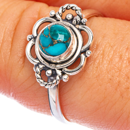Blue Copper Composite Turquoise Dainty Ring Size 9 (925 Sterling Silver) R145642