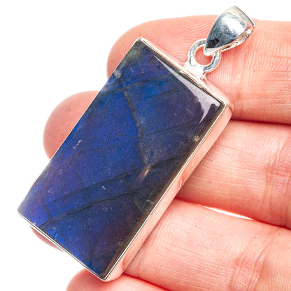 Sterling silver labradorite pendant with rectangular blue stone and top bail