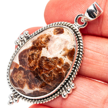 Premium Garnet In Limestone Pendant 1 7/8" (.925 Sterling Silver)