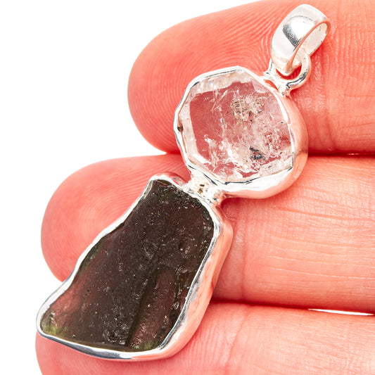 Sterling silver pendant with red and dark crystal gemstone stones, loop bail