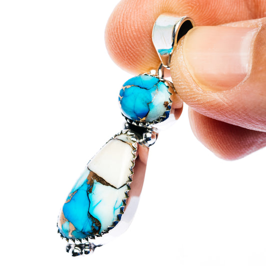 Ice Blue Dahlia Turquoise Pendant 1 5/8" (.925 Sterling Silver)