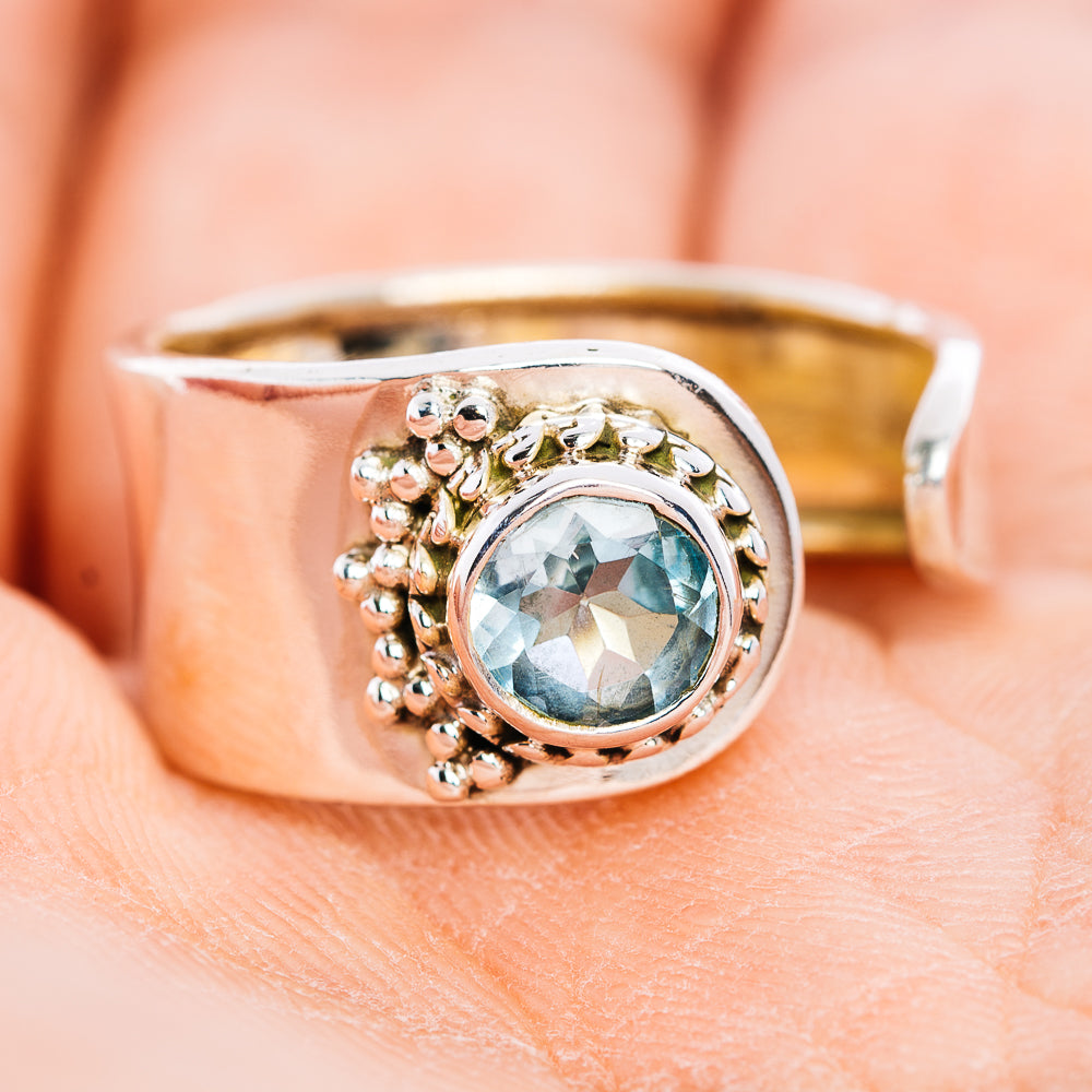 Blue Topaz Ring Size 6 Adjustable (.925 Sterling Silver)