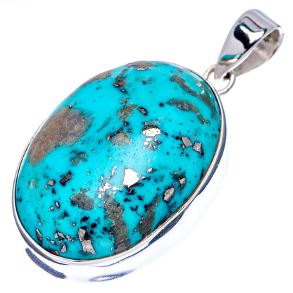 Premium Persian Turquoise Pendant 1 5/8" (.925 Sterling Silver)