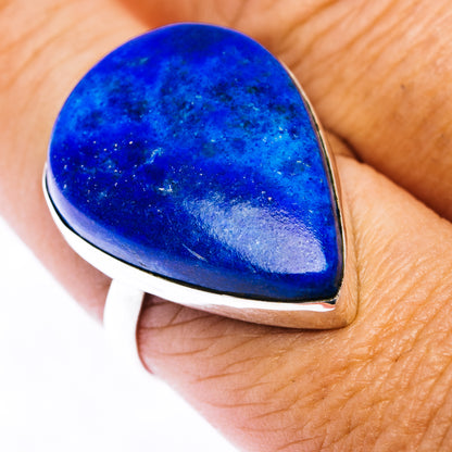 Blue pear-shaped afghanite gemstone ring on sterling silver band, size 9.75