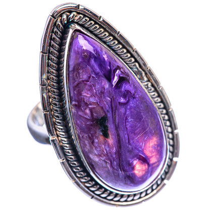 Large Charoite 925 Sterling Silver Ring Size 7.5