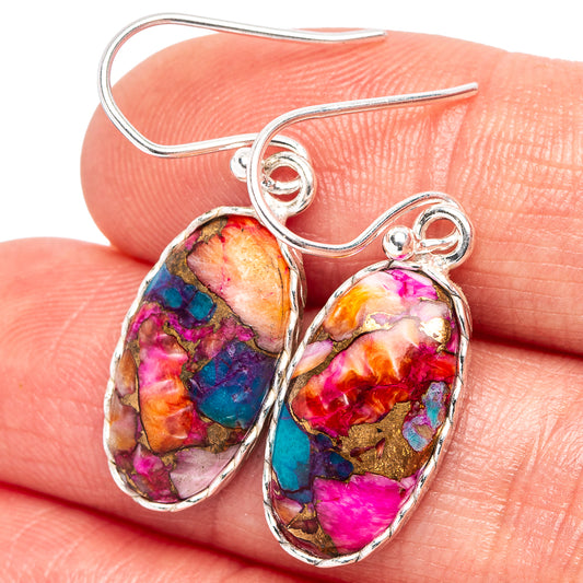 Oval multicolor gemstone drop earrings with .925 silver fishhook and wire setting