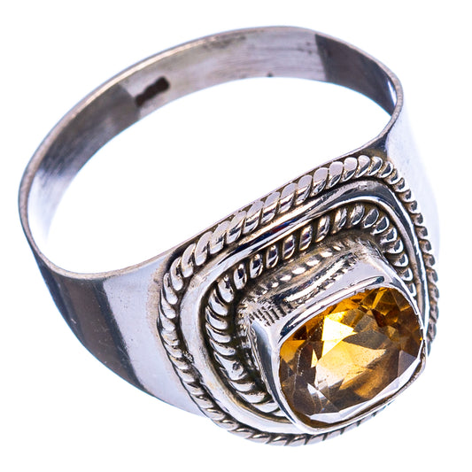 Sterling silver citrine ring, size 7.5, rope-like design with oval stone bezel