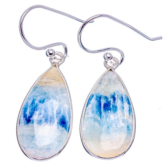 Teardrop scheelite earrings in sterling silver with blue veining and fishhook backs