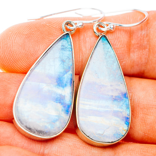 Rainbow Moonstone Earrings 1 3/4" (German Silver)
