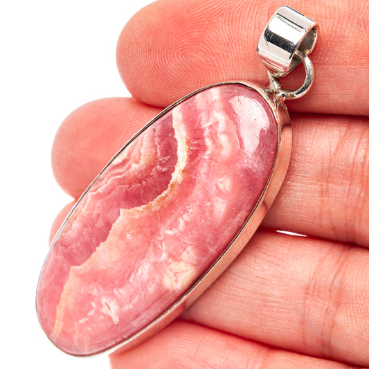 Rhodochrosite oval pendant in .925 sterling silver bezel, pink gemstone with bail
