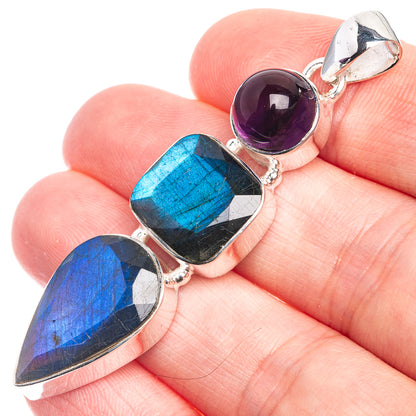 Labradorite, Amethyst 925 Sterling Silver Pendant 2 1/4"