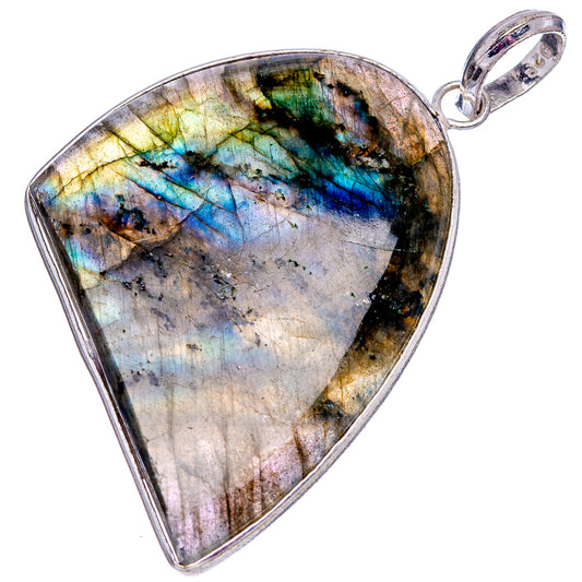 Silver-plated labradorite teardrop pendant with bright blue flash and loop bail