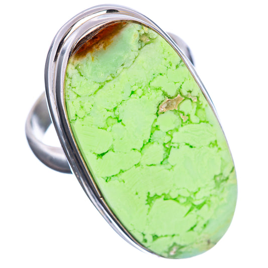 Sterling silver chrysoprase ring size 7.75 with oval lemon-green cabochon, side view