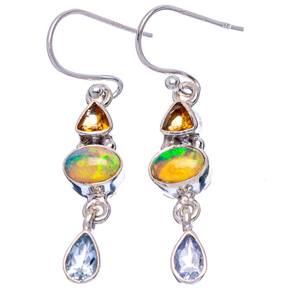 Rare Ethiopian Opal, Citrine, Blue Topaz Earrings 1 5/8" (925 Sterling Silver) E1837