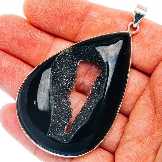 Premium Black Druzy Pendant 2 3/4" (.925 Sterling Silver)