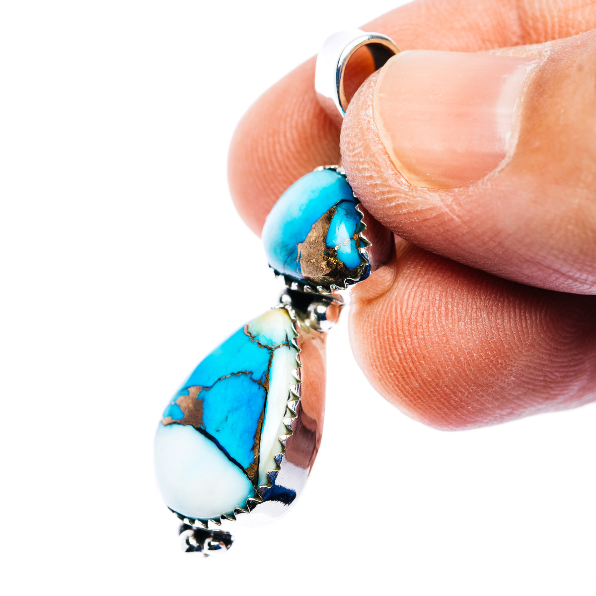 Ice Blue Dahlia Turquoise Pendant 1 5/8" (.925 Sterling Silver)
