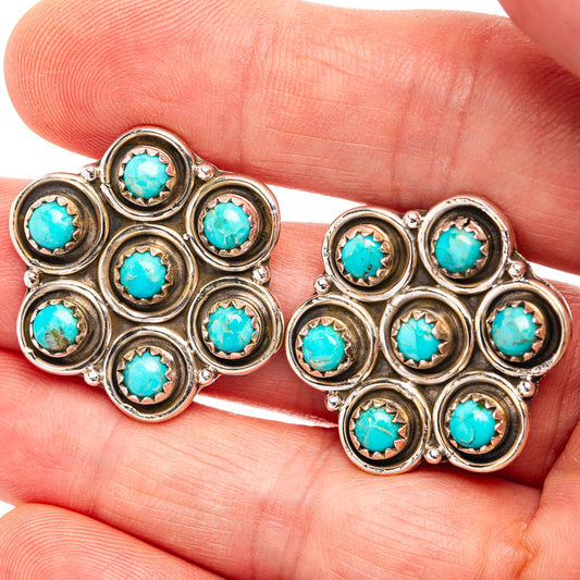 Turquoise cabochon cluster earrings, .925 sterling silver round bezel settings