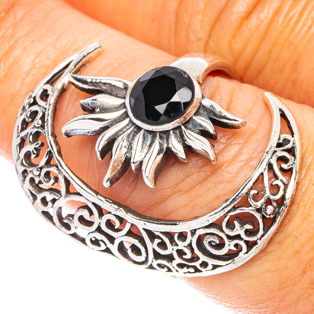 Black Onyx Moon Sun Dainty Ring Size 7 Adjustable (925 Sterling Silver) R5251