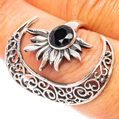 Black Onyx Moon Sun Dainty Ring Size 7 Adjustable (925 Sterling Silver) R5251