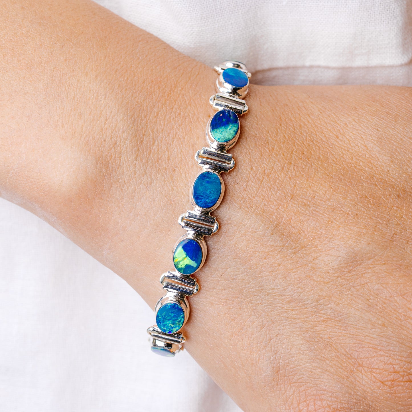 Doublet Opal Bracelet 6 To 8" (925 Sterling Silver) B90411