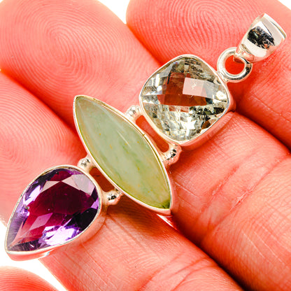 Amethyst, Prehnite, White Quartz Pendant 2" (925 Sterling Silver) PD38262