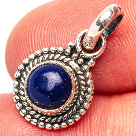 Sterling silver lapis lazuli teardrop pendant with round blue stone and loop bail