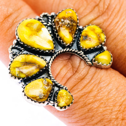 Sterling silver naja ring with yellow cabochon stones and scalloped bezel settings
