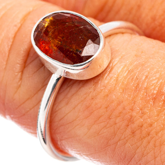 Orange kyanite oval gemstone ring in .925 sterling silver bezel, smooth shank