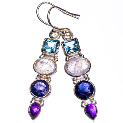 Rainbow Moonstone, Blue Topaz, Tanzanite, Amethyst Earrings 1 7/8" (925 Sterling Silver) E432666