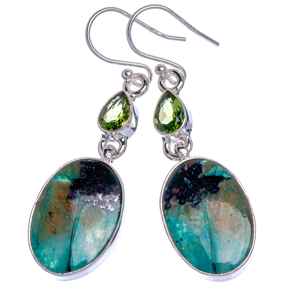 Apatite and peridot drop earrings with silver hooks and oval green dangle stones