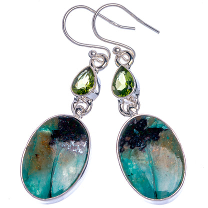 Apatite and peridot drop earrings with silver hooks and oval green dangle stones