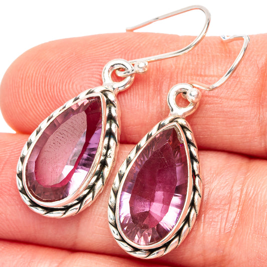 Faceted Alexandrite (Lab.) 925 Sterling Silver Earrings 1 3/8" (925 Sterling Silver) E2163